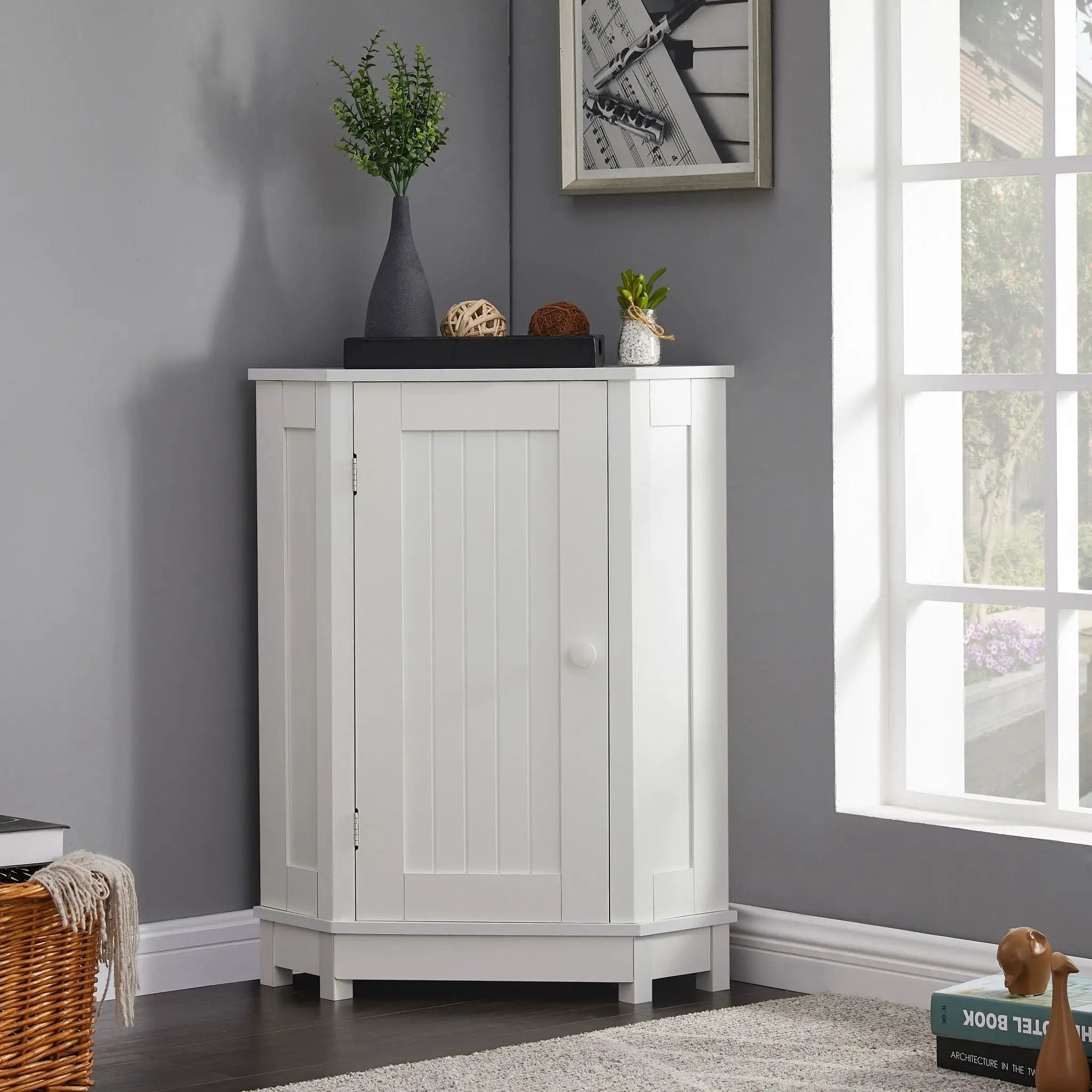 Bathroom Cabinet Triangle Corner Storage Cabinet With Adjustable Shelf Modern Style by Unique Piece Furniture