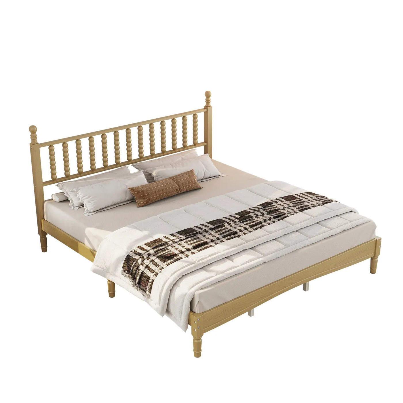 King Size Wood Platform Bed with Gourd Shaped Headboard by HouseOfZazla
