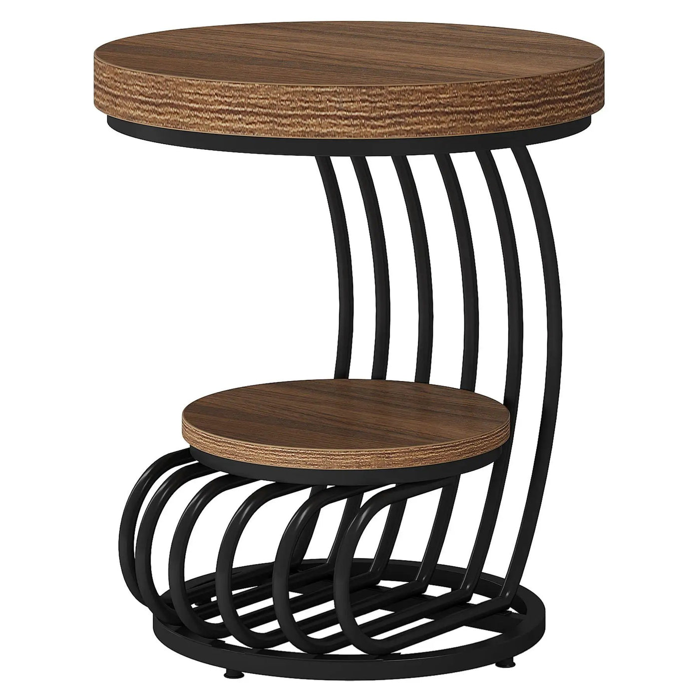 Round Vintage End Table With 2 Tier Storage by HouseOfZazla
