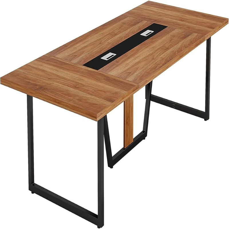 Conference Table For 8 - 10 People With Cable Management - Brown / Black by HouseOfZazla