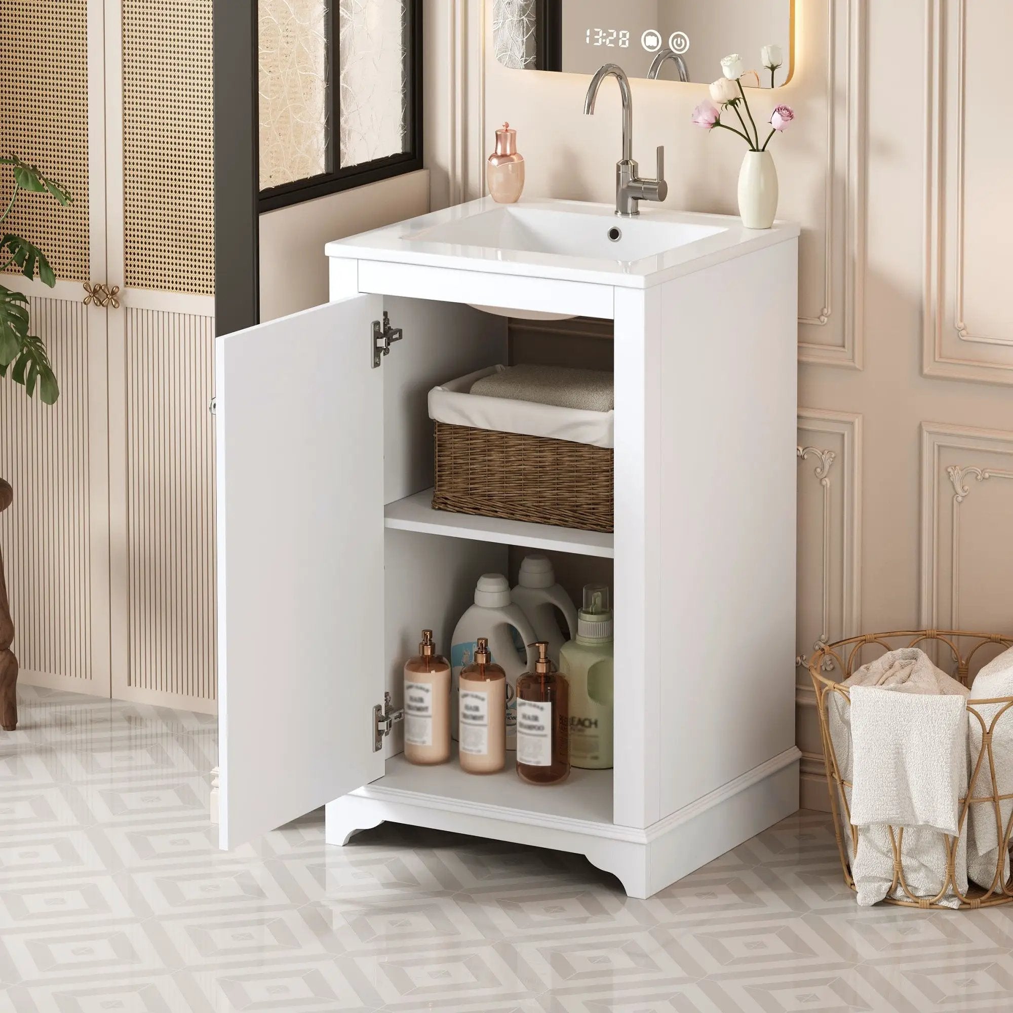 Bathroom Vanity With Sink, Freestanding Single Cabinet Set, Soft Close Door, Adjustable Shelf by Unique Piece Furniture
