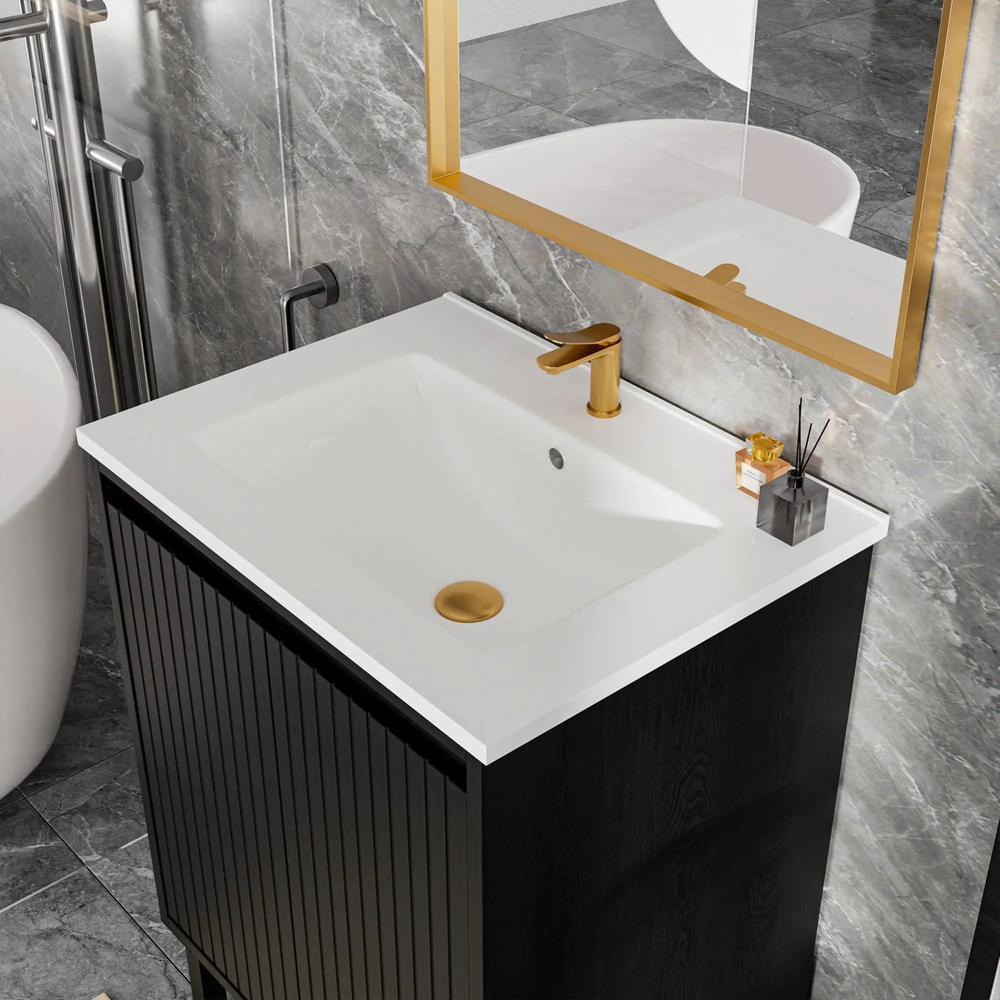 Bathroom Vanity With Ceramic Sink, Floor-Standing Design, Soft-Closing Drawers by HouseOfZazla