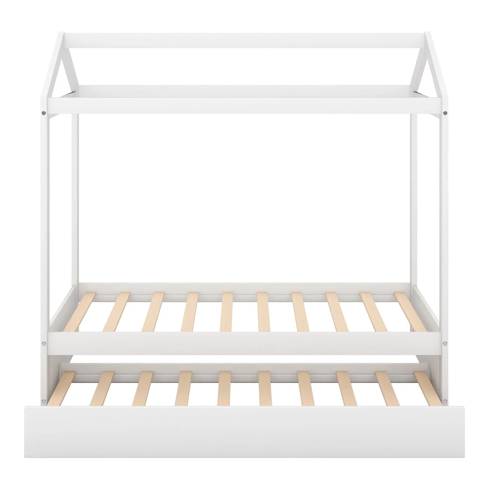 House Bed With Trundle In, Twin Size - White