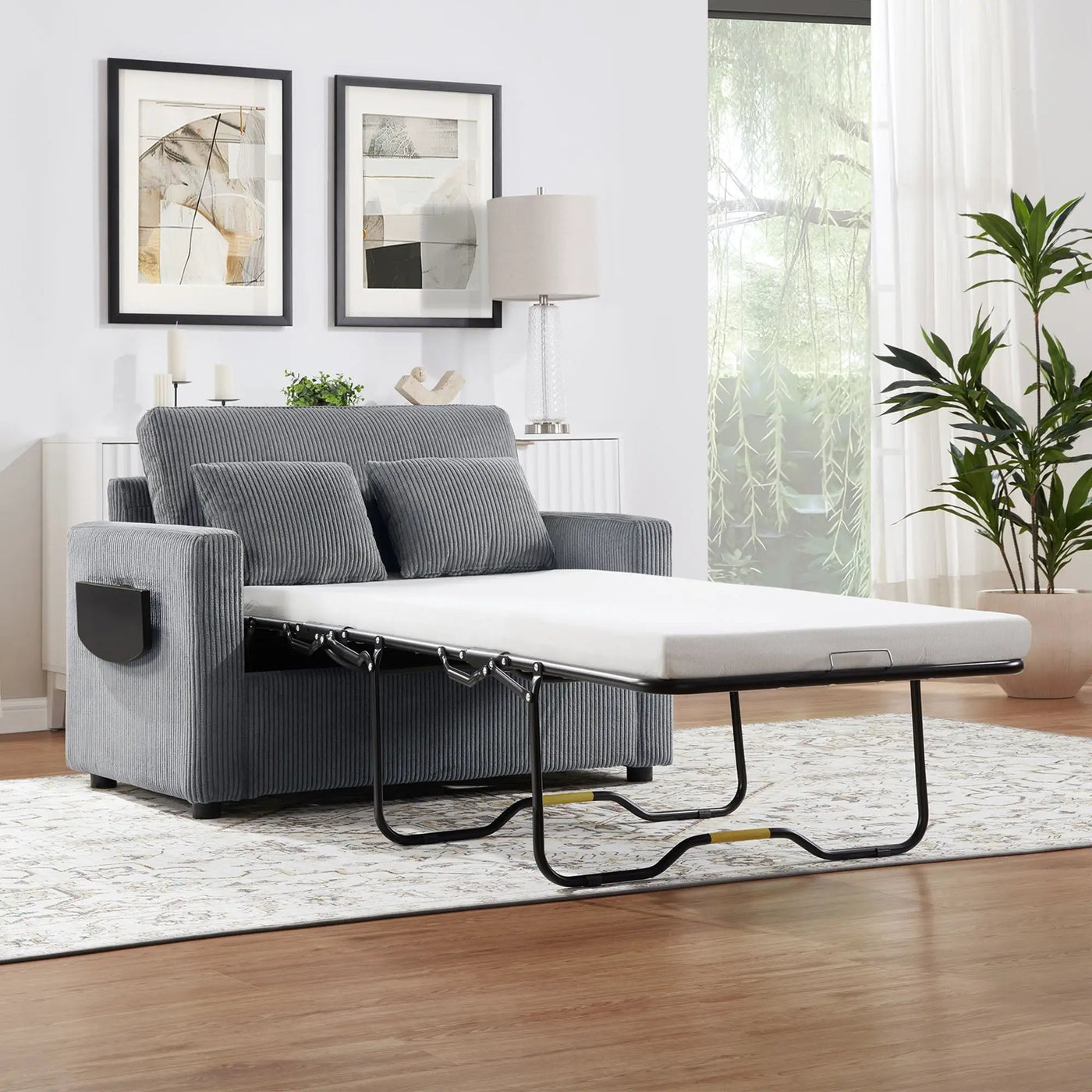 Sleeper Sofa With Foldable Mattress, USB Ports, Side Table & Storage Pocket by HouseOfZazla