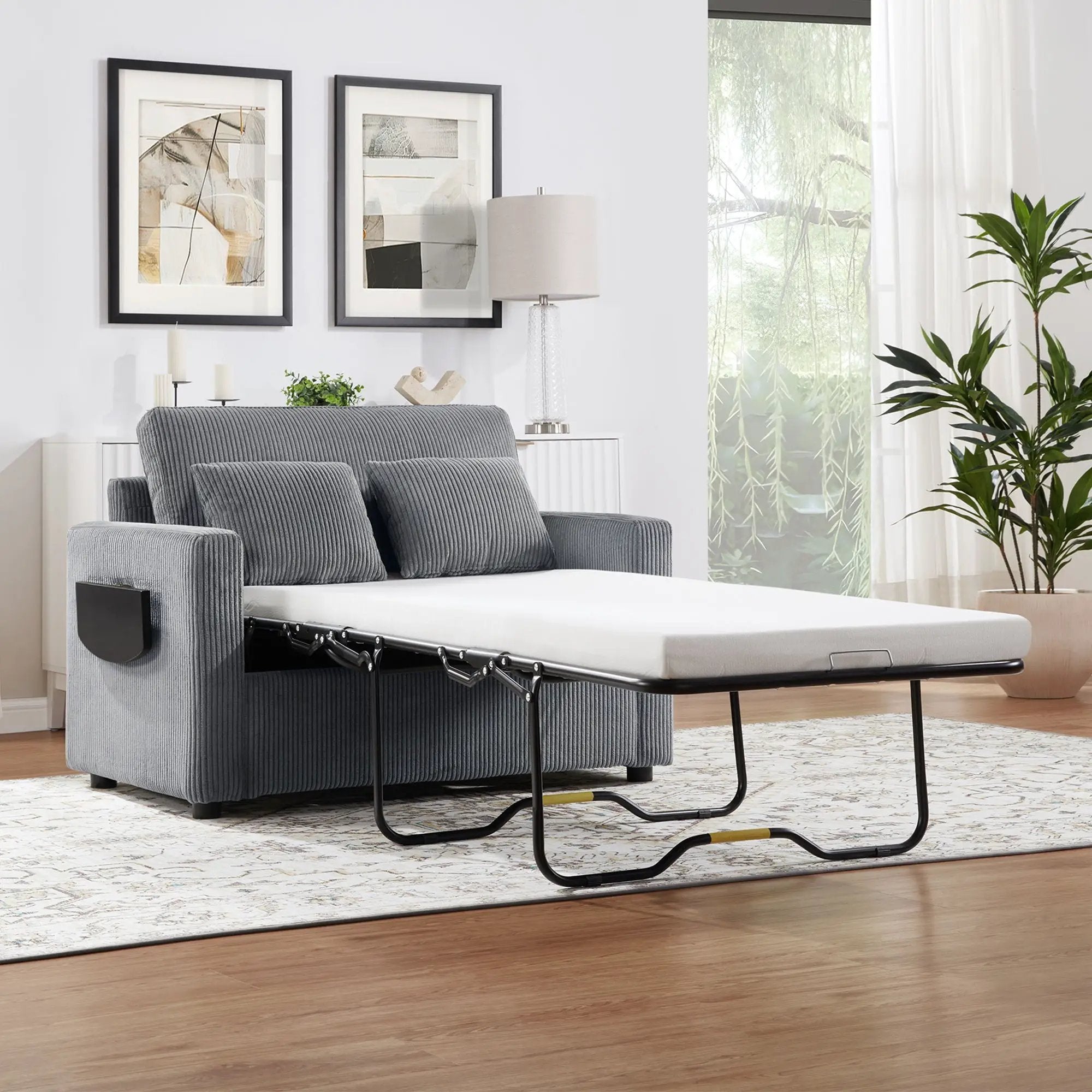 Sleeper Sofa With Foldable Mattress, USB Ports, Side Table & Storage Pocket by Unique Piece Furniture