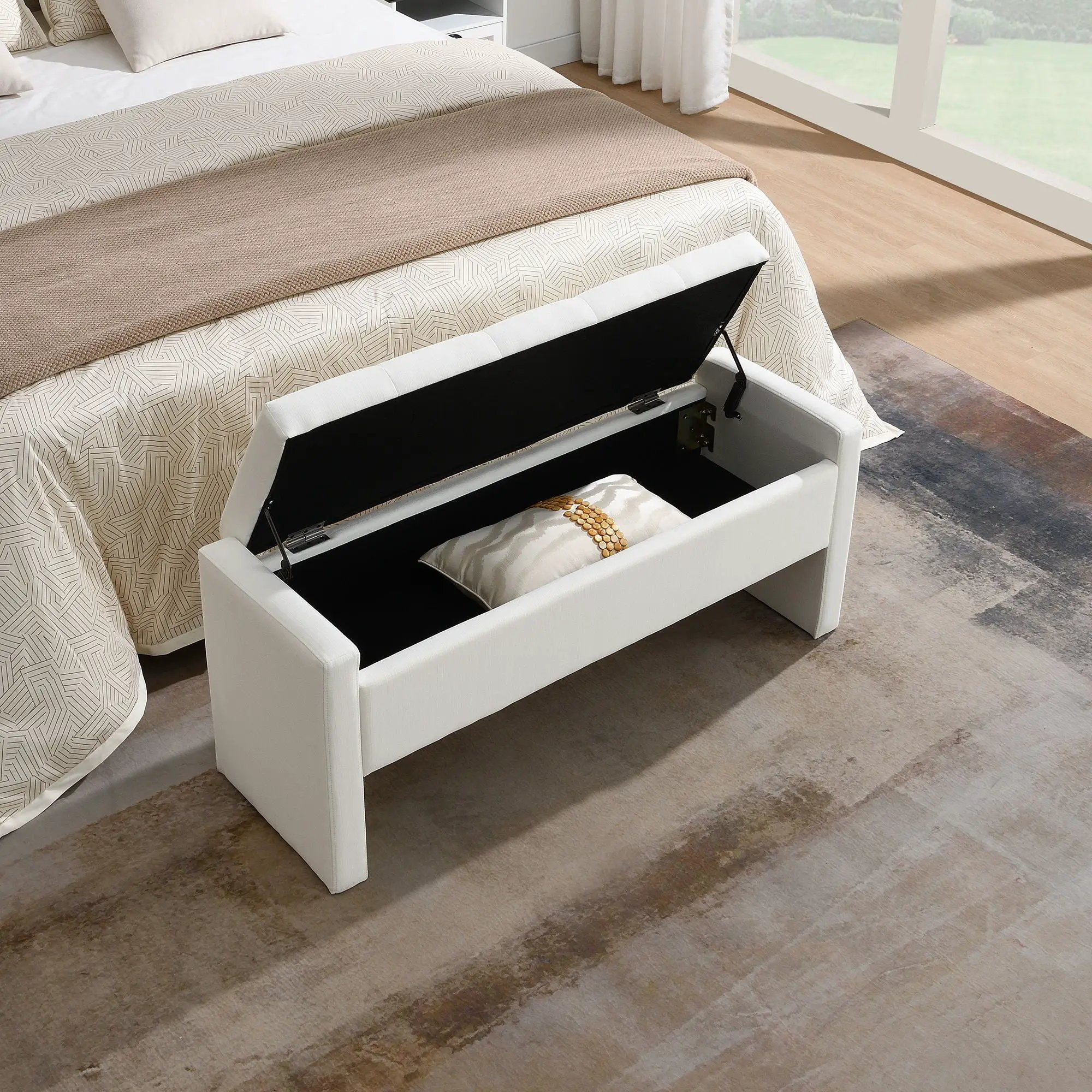 Modern Upholstered Large Bed End Bench With Storage by Unique Piece Furniture