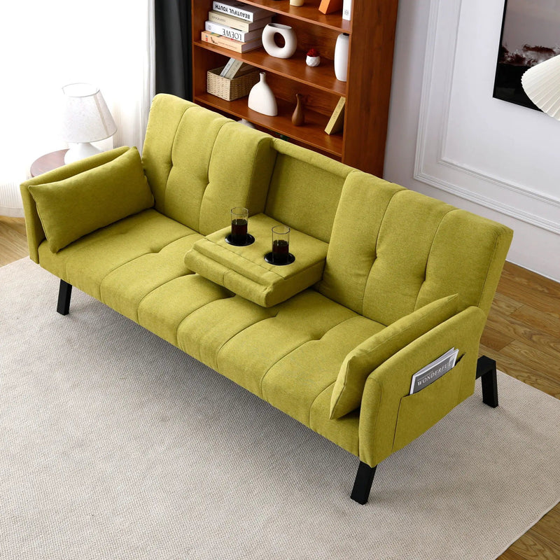 Sofa Bed With Foldable Design And Cup Holder - Green by HouseOfZazla