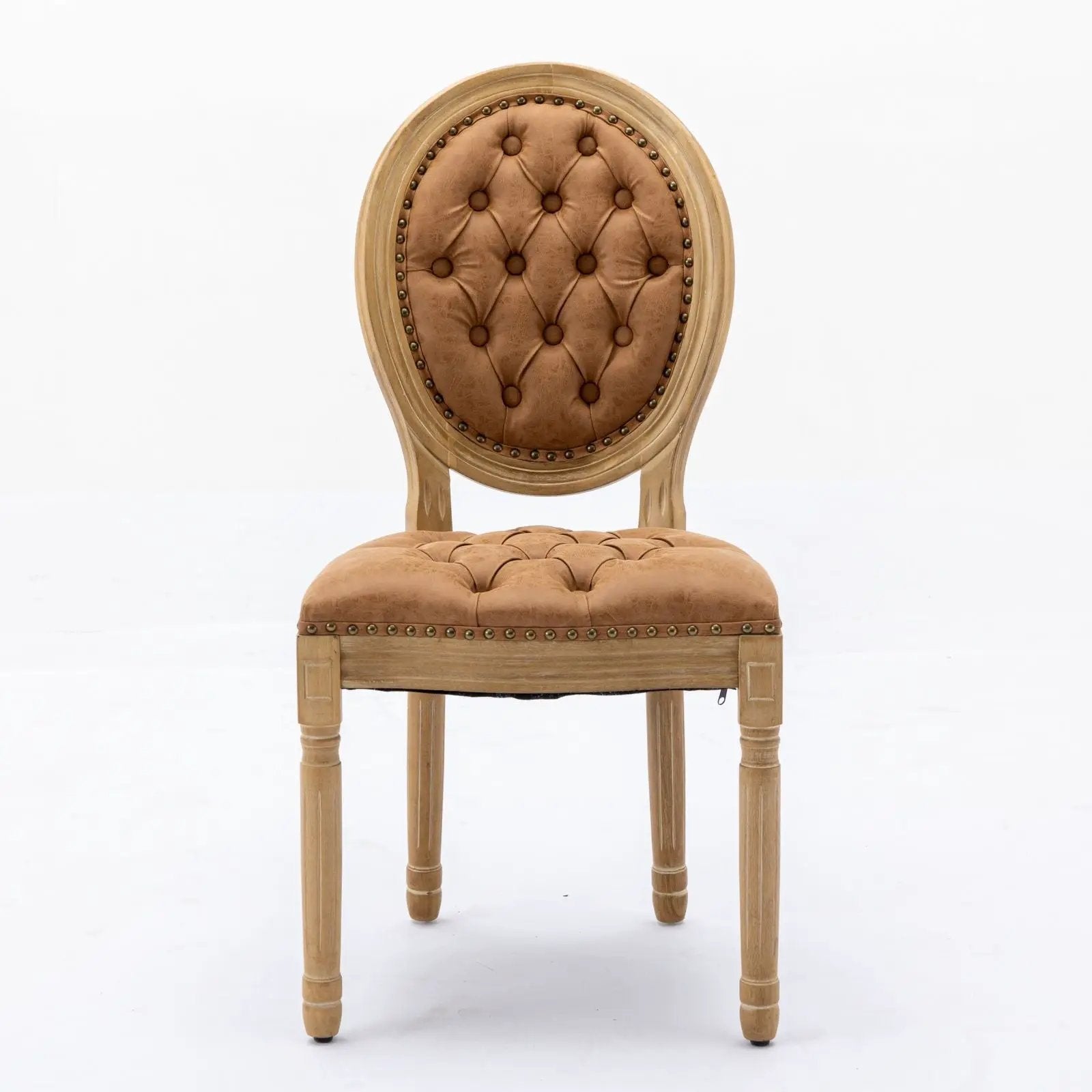 French Style Solid Wood Frame Antique Painting, Hand-Pulled Buckle Decoration Artificial Dining Chair With Nailhead Trim, Wood Legs by Unique Piece Furniture
