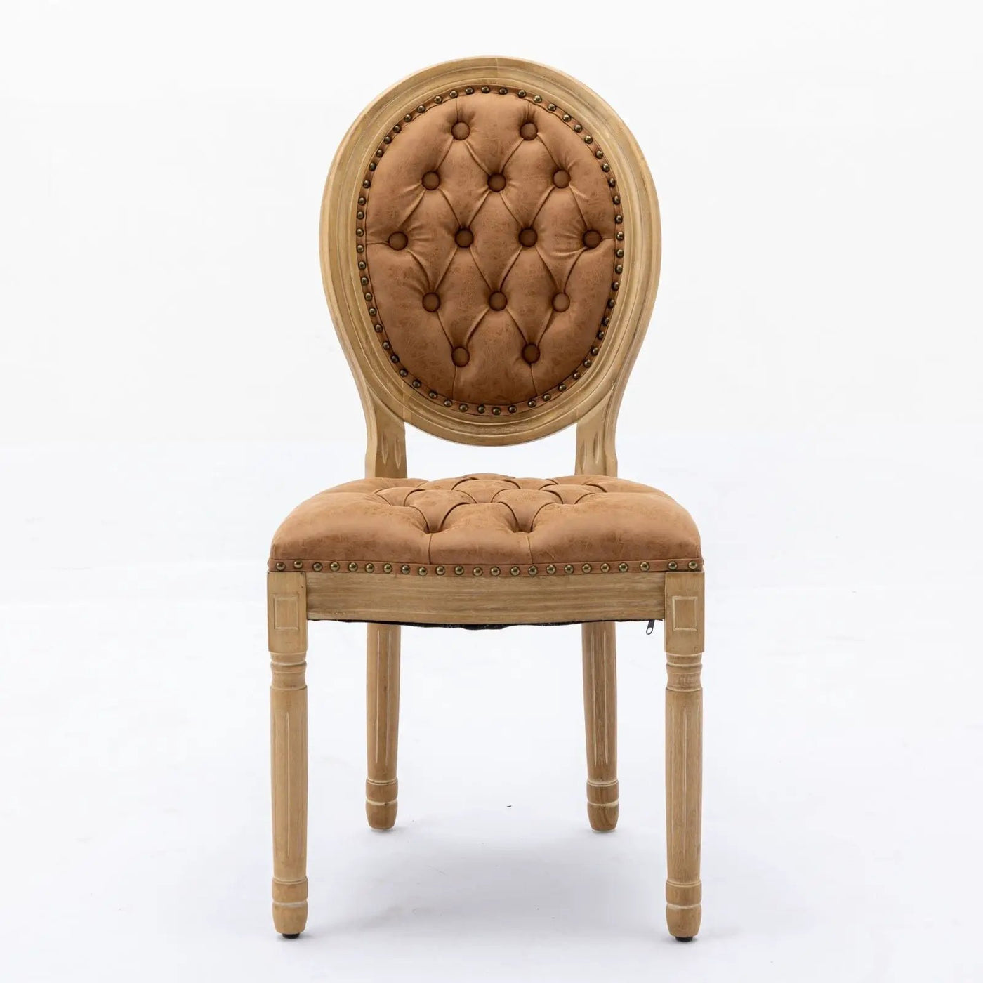 French Style Solid Wood Frame Antique Painting, Hand-Pulled Buckle Decoration Artificial Dining Chair With Nailhead Trim, Wood Legs by HouseOfZazla