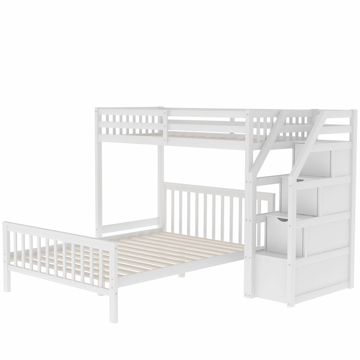 Loft Bed With Staircase and Storage - Twin Over Full, Guardrails - White or Dark Gray, photo 5 of 26