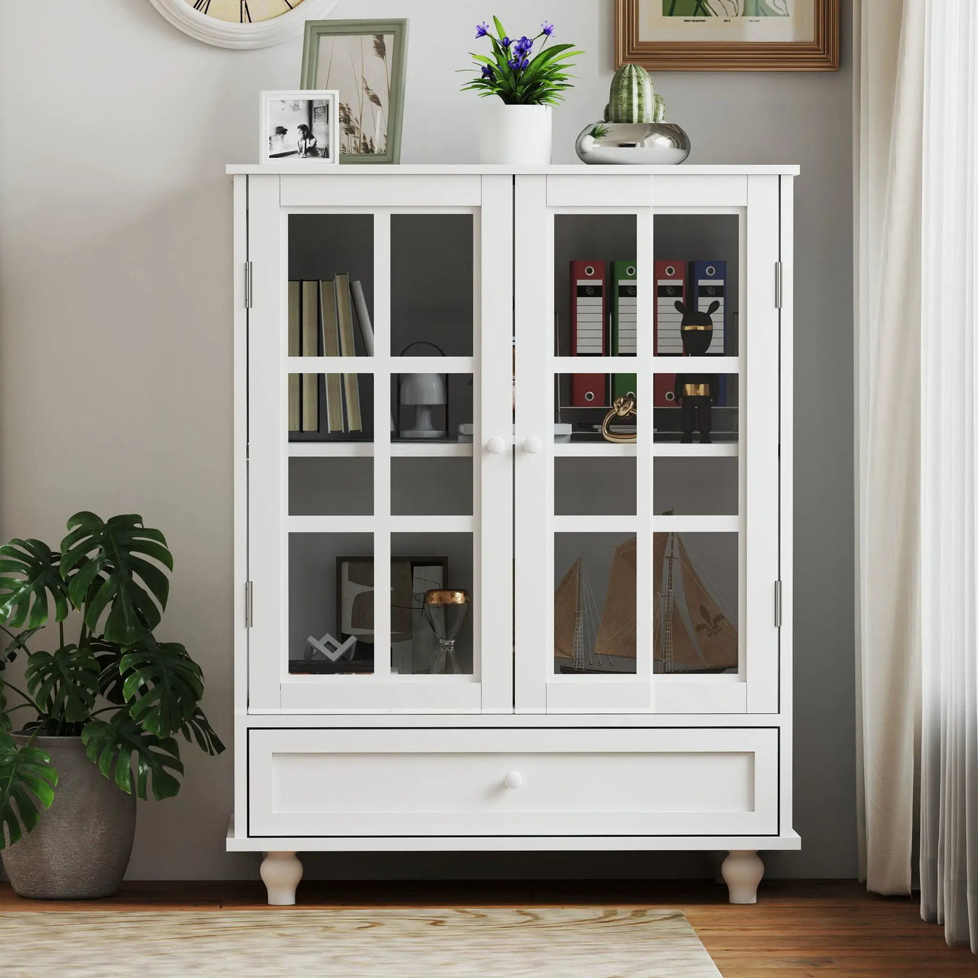 Minimalist Buffet Cabinet With Double Glass Doors And Drawer by HouseOfZazla