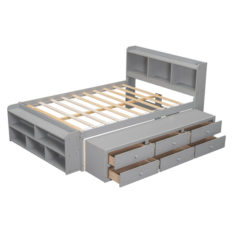 Bed With Bookcase Headboard, Under Bed Storage Drawers And Bed End Storage Case by HouseOfZazla
