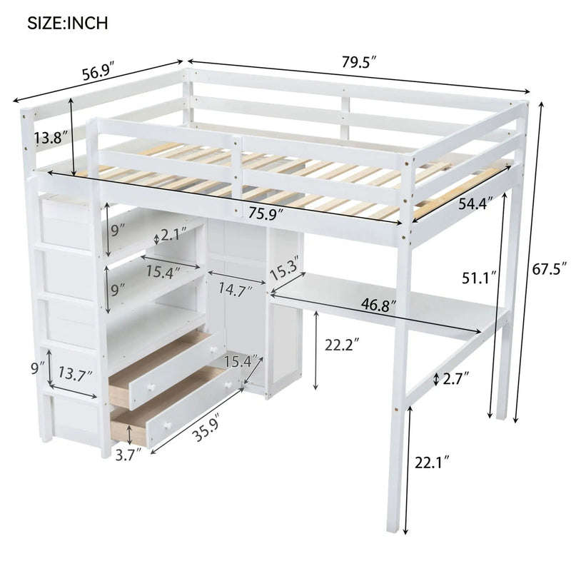 Loft Bed With Built In Wardrobe, Desk, Shelves And Drawers by Unique Piece Furniture