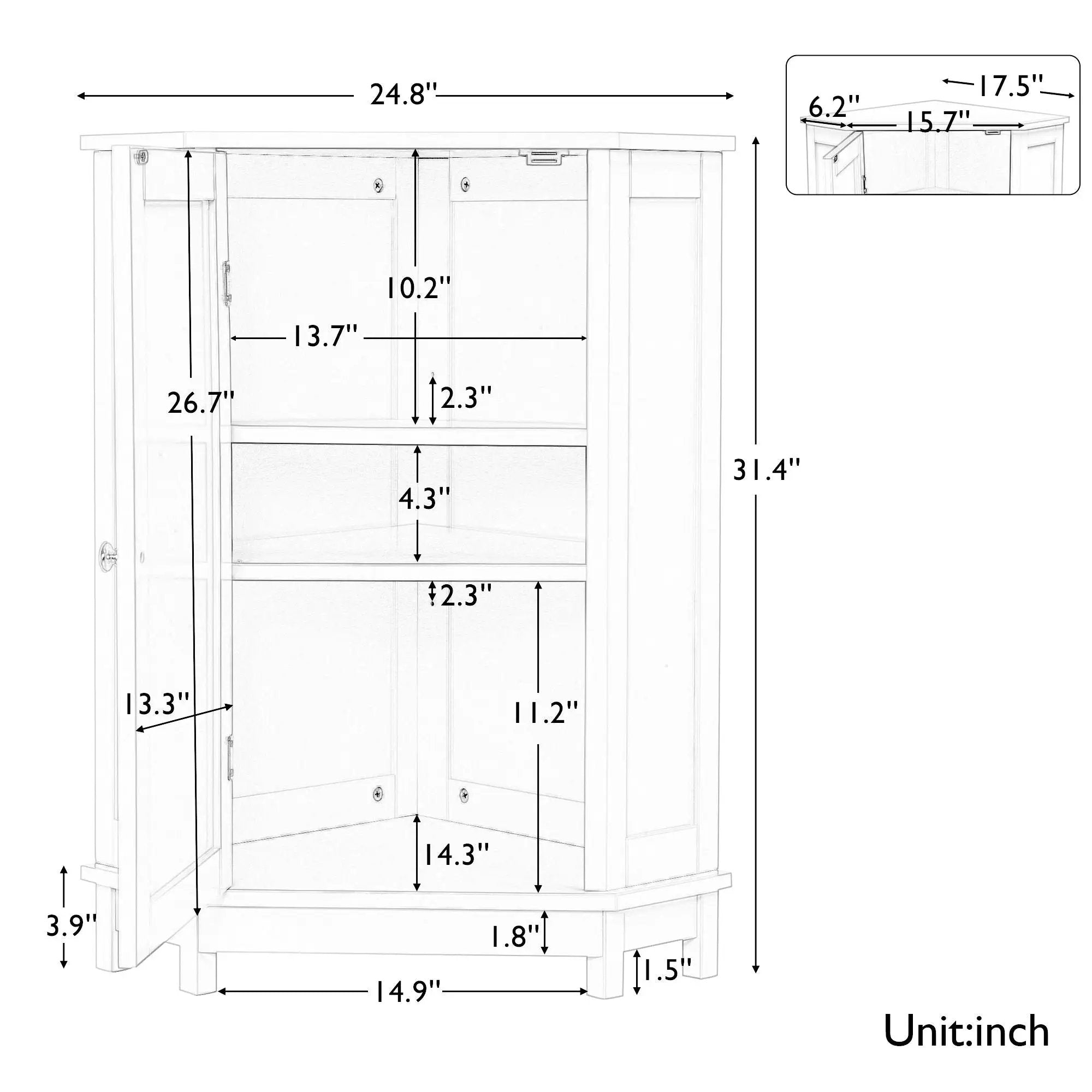 Bathroom Cabinet Triangle Corner Storage Cabinet With Adjustable Shelf Modern Style by Unique Piece Furniture