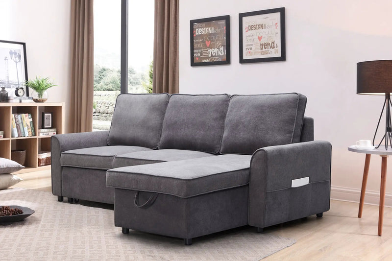 Modern Modular L-Shaped Sofa Bed with Chaise Dark Grey Linen by HouseOfZazla