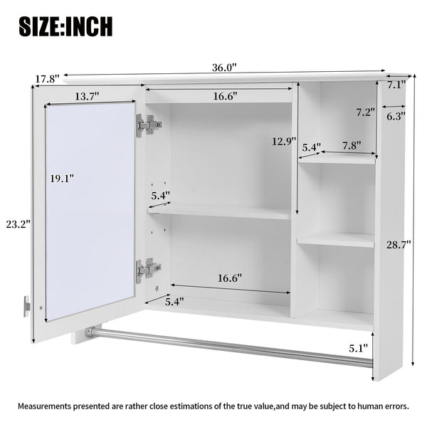 Modern Wall Mounted Mirror Cabinet With Adjustable Shelf, Soft Close Door, And Towel Bar, photo 2 of 7
