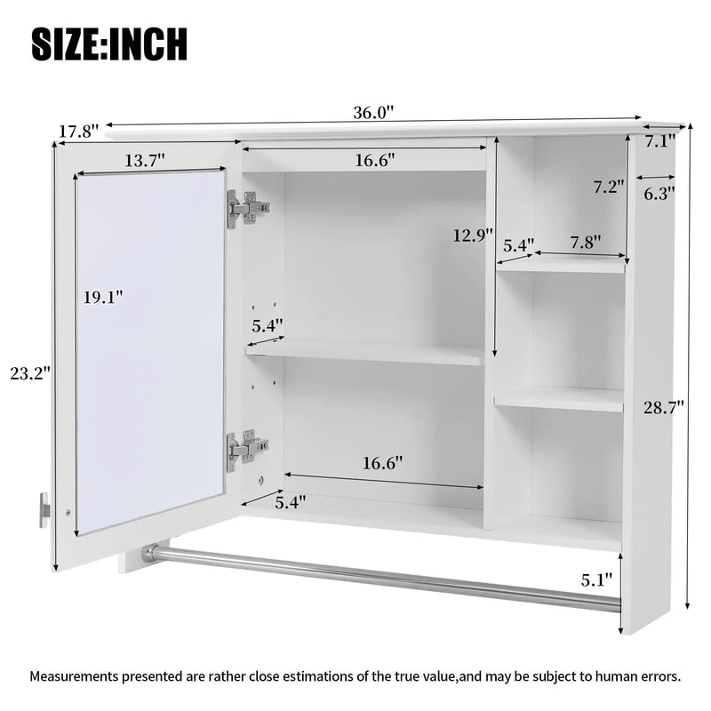 Modern Wall Mounted Mirror Cabinet With Adjustable Shelf, Soft Close Door, And Towel Bar by Unique Piece Furniture