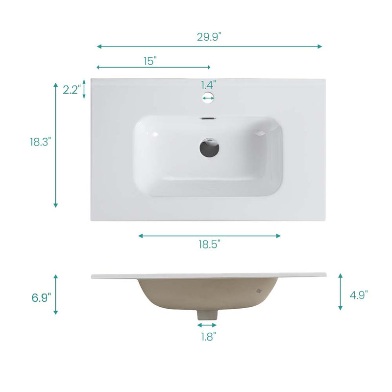 Glossy White Ceramic Integrated Basin by HouseOfZazla