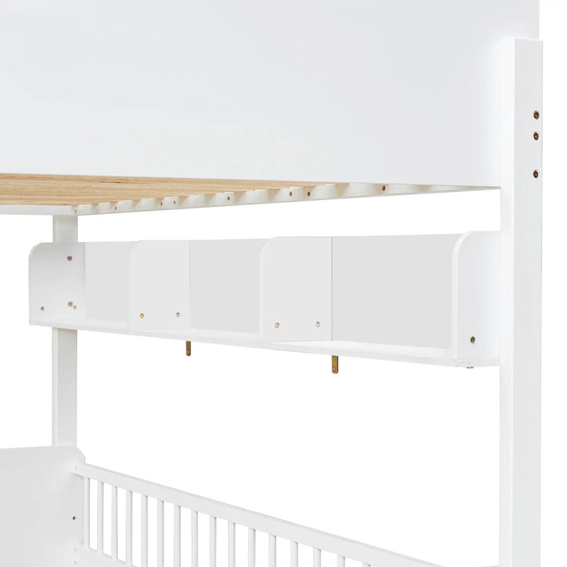 Bunk Bed With 3 Storage Shelves, Adjustable Ladder Left Or Right