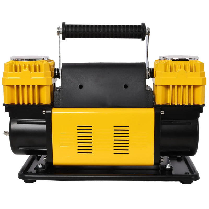 Heavy Duty 12V Dual Cylinder Air Compressor, Tire Inflator With Gauge - Yellow / Black by HouseOfZazla