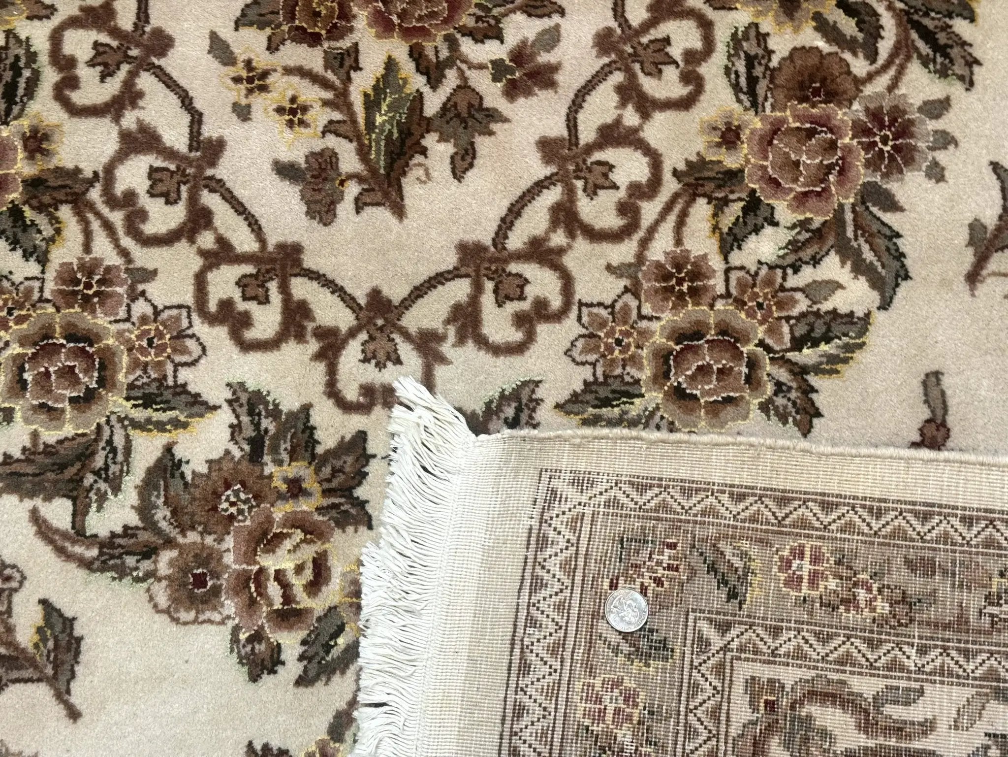 Sino Persian Rug 8x10, Floral, Elegant, Fine 225 KPSI, Beige, Wool & Silk by Jewel Rugs