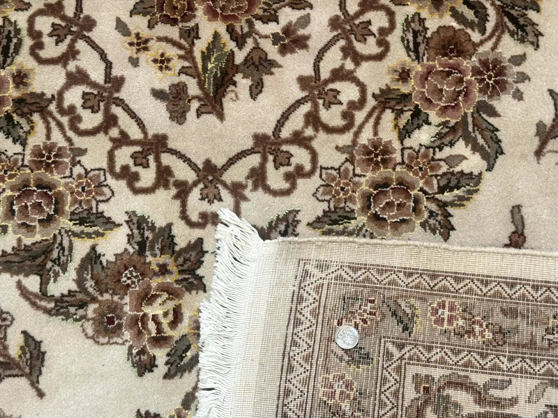 Sino Persian Rug 8x10, Floral, Elegant, Fine 225 KPSI, Beige, Wool & Silk by Jewel Rugs