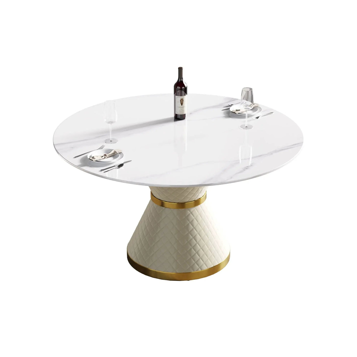 Modern Artificial Stone Round Carbon Steel Base Dining Table, Can Accommodate 6 People by HouseOfZazla