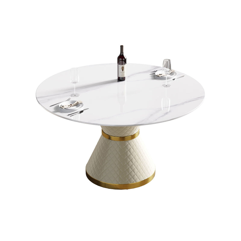 Modern Artificial Stone Round Carbon Steel Base Dining Table, Can Accommodate 6 People by HouseOfZazla