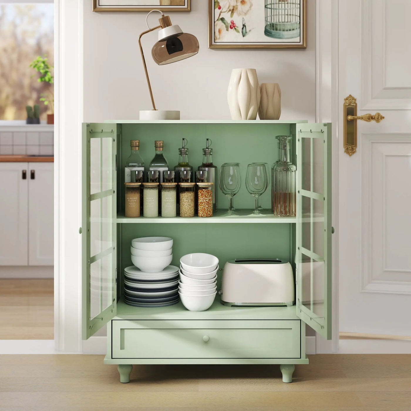 Minimalist Buffet Cabinet With Double Glass Doors And Drawer by HouseOfZazla