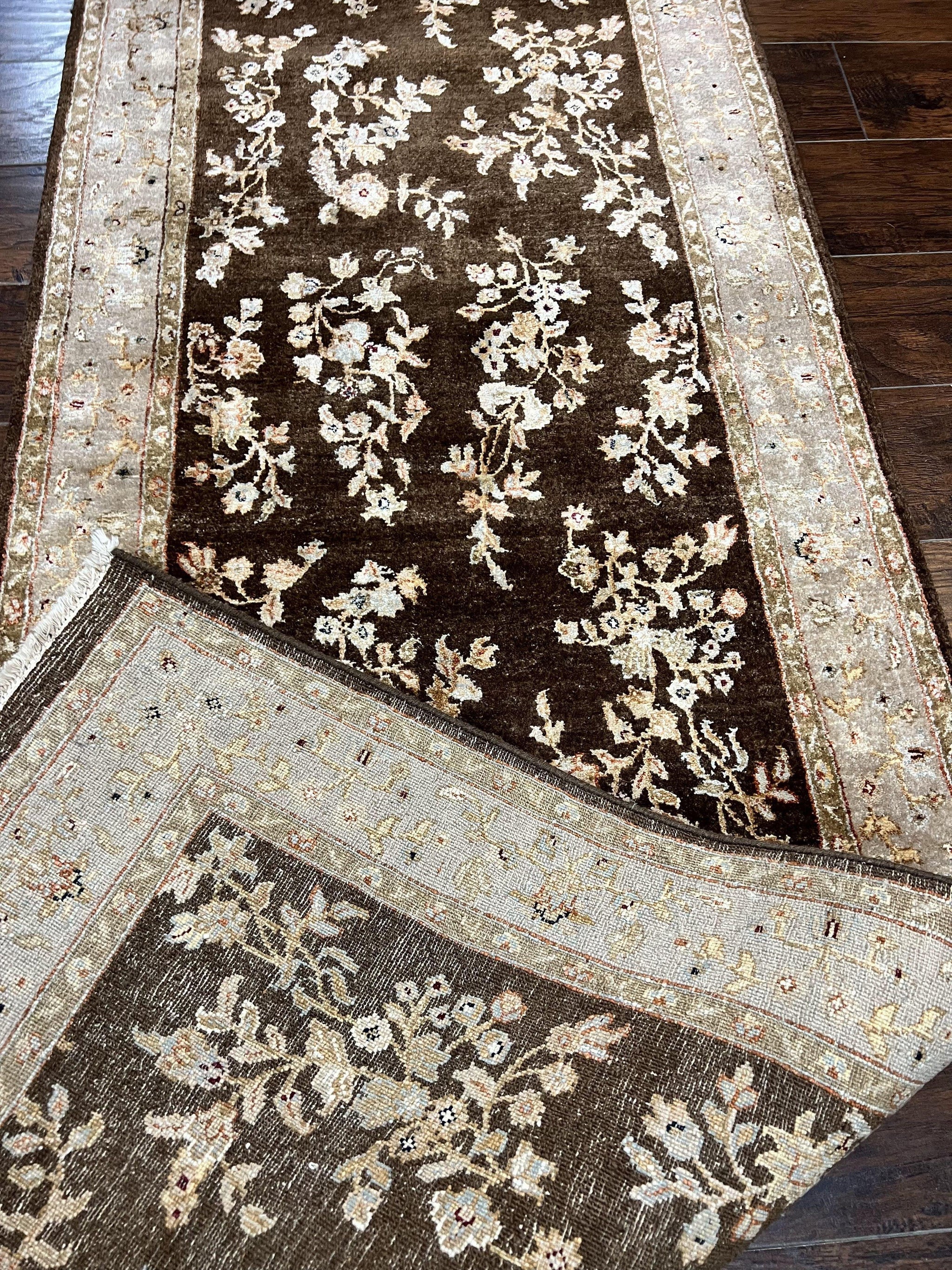 Peshawar Runner Rug 3 x 20, Wool Hand Knotted Vintage Pakistani Carpet, Brown & Taupe, Chobi Mahal Floral Rug, Extra Long Hallway Runner by Jewel Rugs