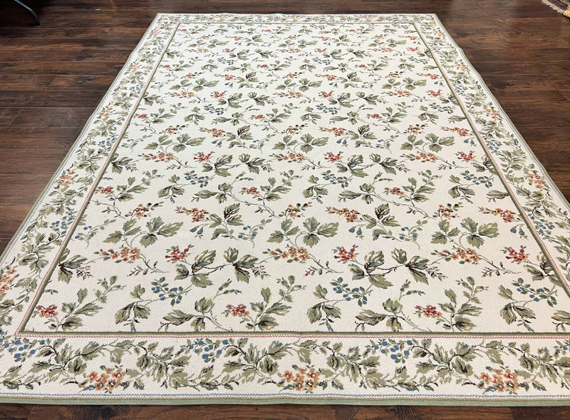Vintage Stark Carpet 7x10, Ivory and Green, European Aubusson Design, Allover Pattern, Stark Rug by Jewel Rugs