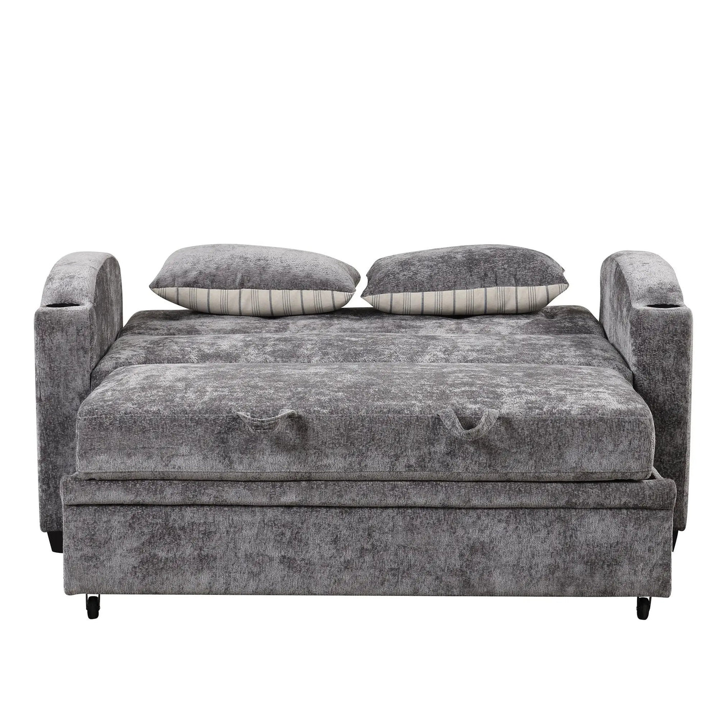 Pull Out Loveseat Sofa With Adjsutable Backrest, 2 Pillows, Cup Holders, USB Ports For Living Room by HouseOfZazla