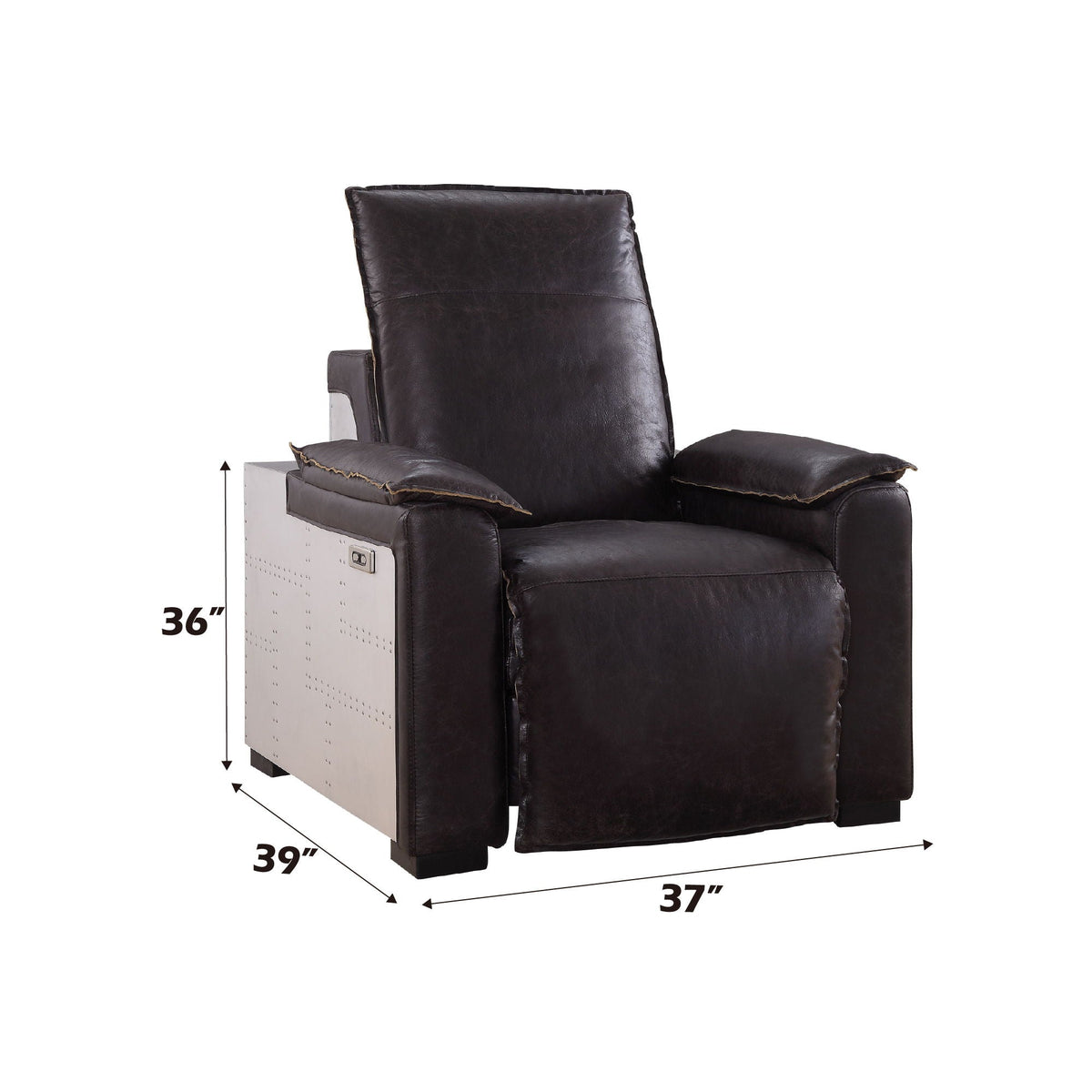 Misezon Top Grain Leather Power Motion Recliner - Dark Brown, photo 2 of 4
