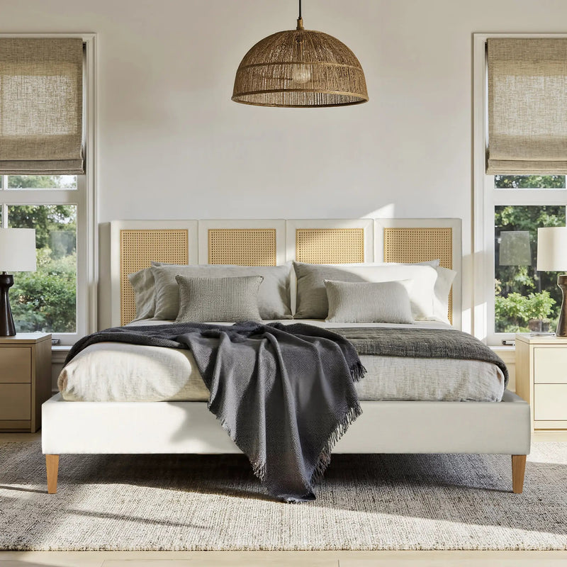 Toscana King Upholstered Cane Back Platform Bed, Antique by HouseOfZazla