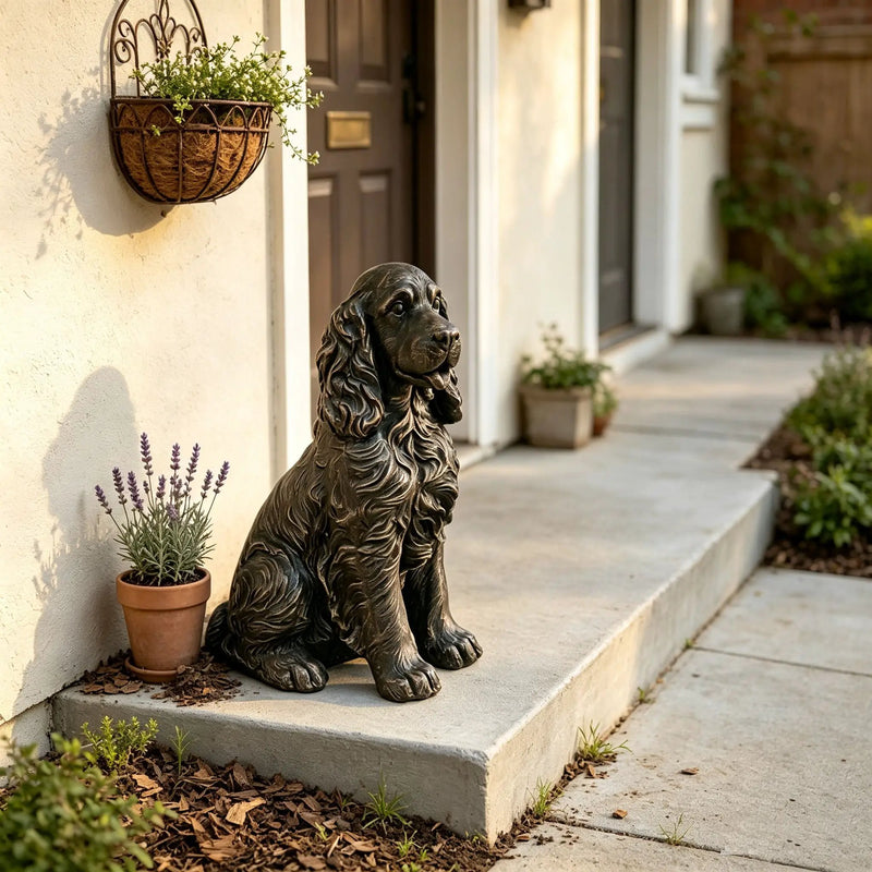 20" Bronze Finish Realistic Sitting Cocker Spaniel Dog Statue by HouseOfZazla