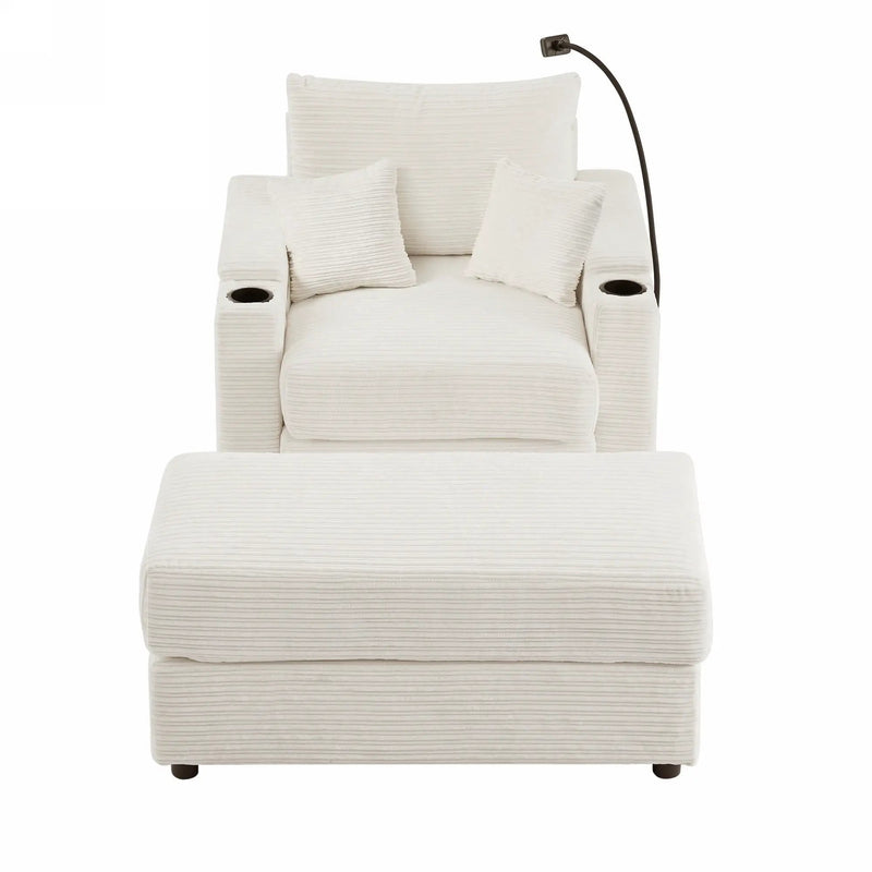 Modern Style Loveseat Sofa Sectional Sofa Couch With Storage Space, A Movable Ottoman, Two USB Ports, Two Cup Holders, A Phone Holder For Living Room by HouseOfZazla