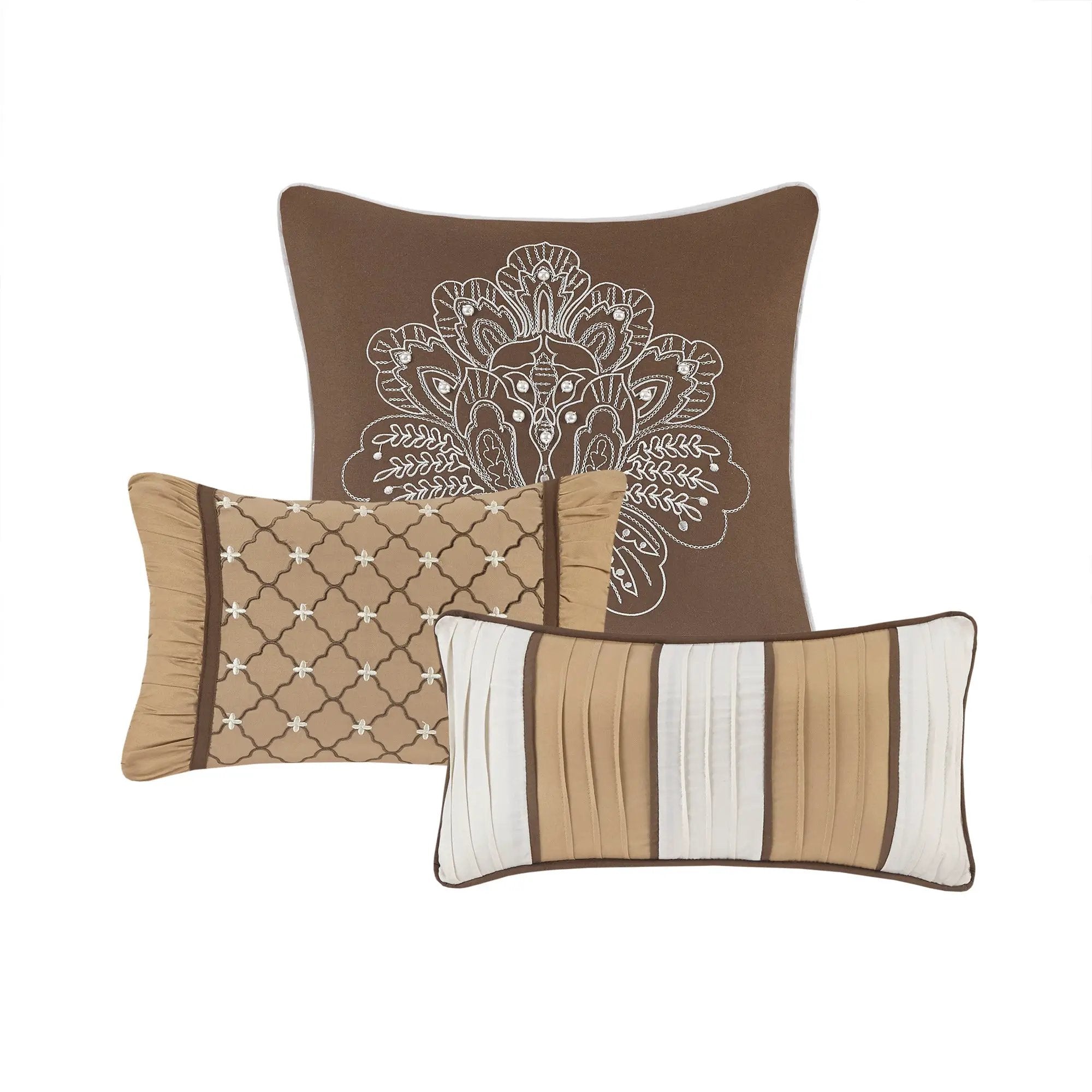 6 Piece Jacquard Quilt Set with Throw Pillows – Brown/Gold King/Cal King by HouseOfZazla