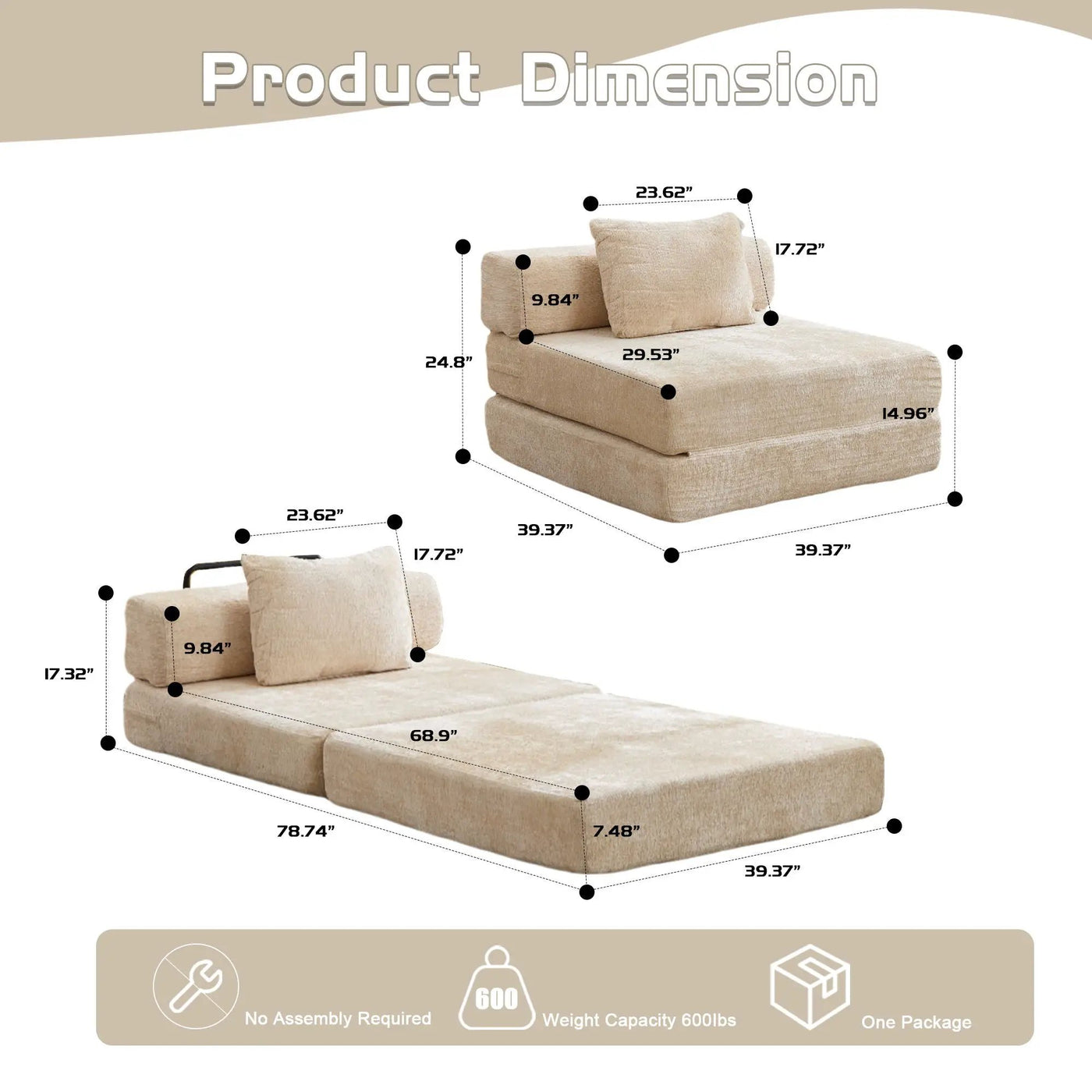Convertible Floor Sofa Bed With Fixed Shape Frame For Living Room by HouseOfZazla