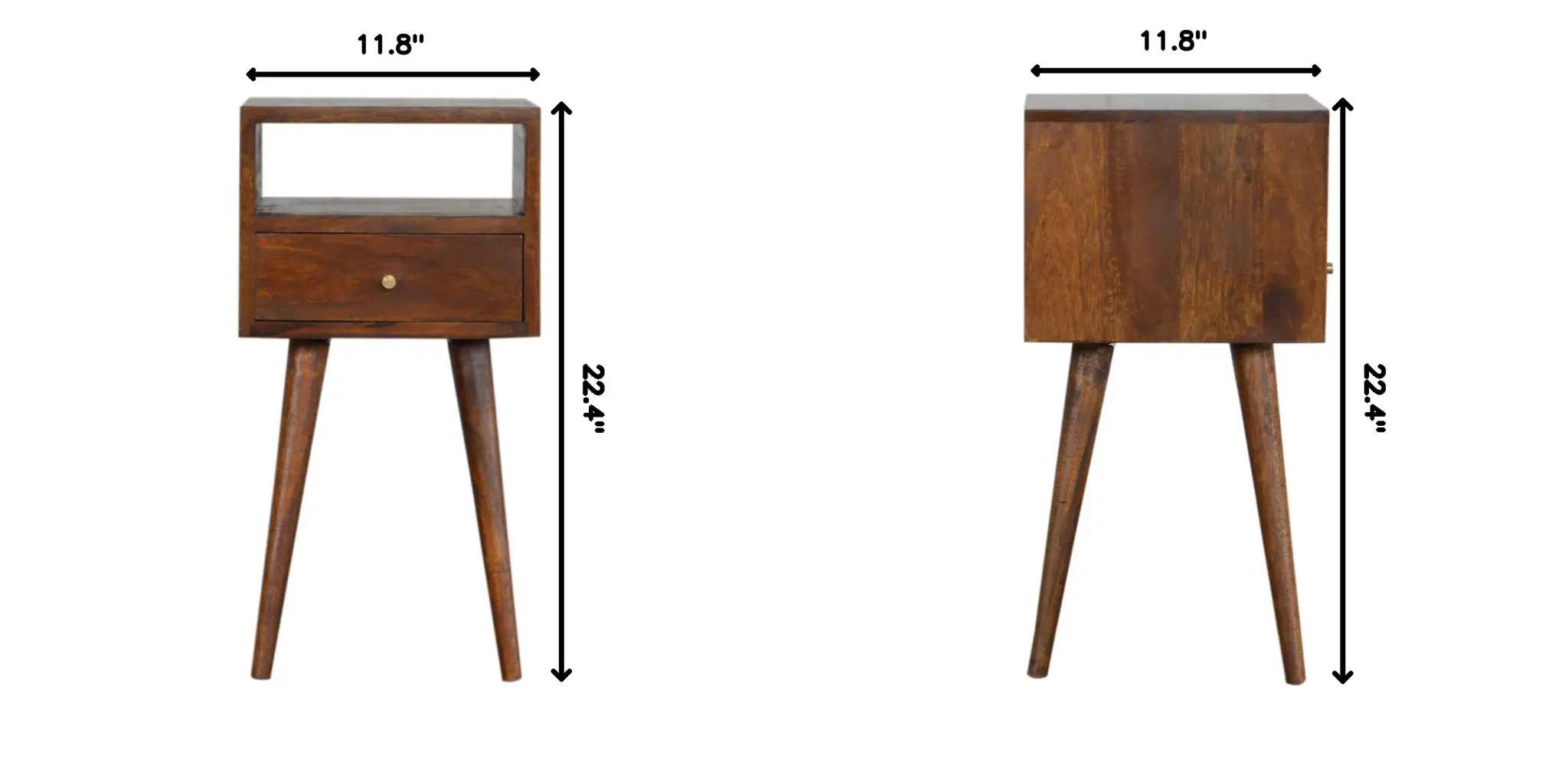 Solid Wood Mini Nightstand, 1-Drawer, 1 Open Slot, Chestnut by HouseOfZazla