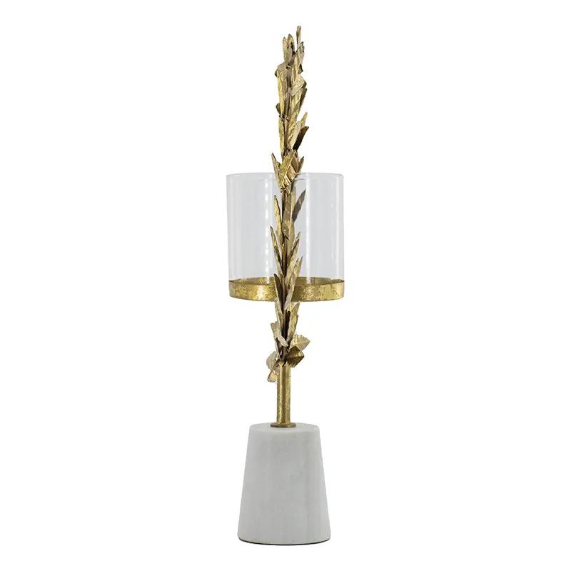 14.2x3.5x19.7" Iron Floral Hurricane With Marble Base by HouseOfZazla