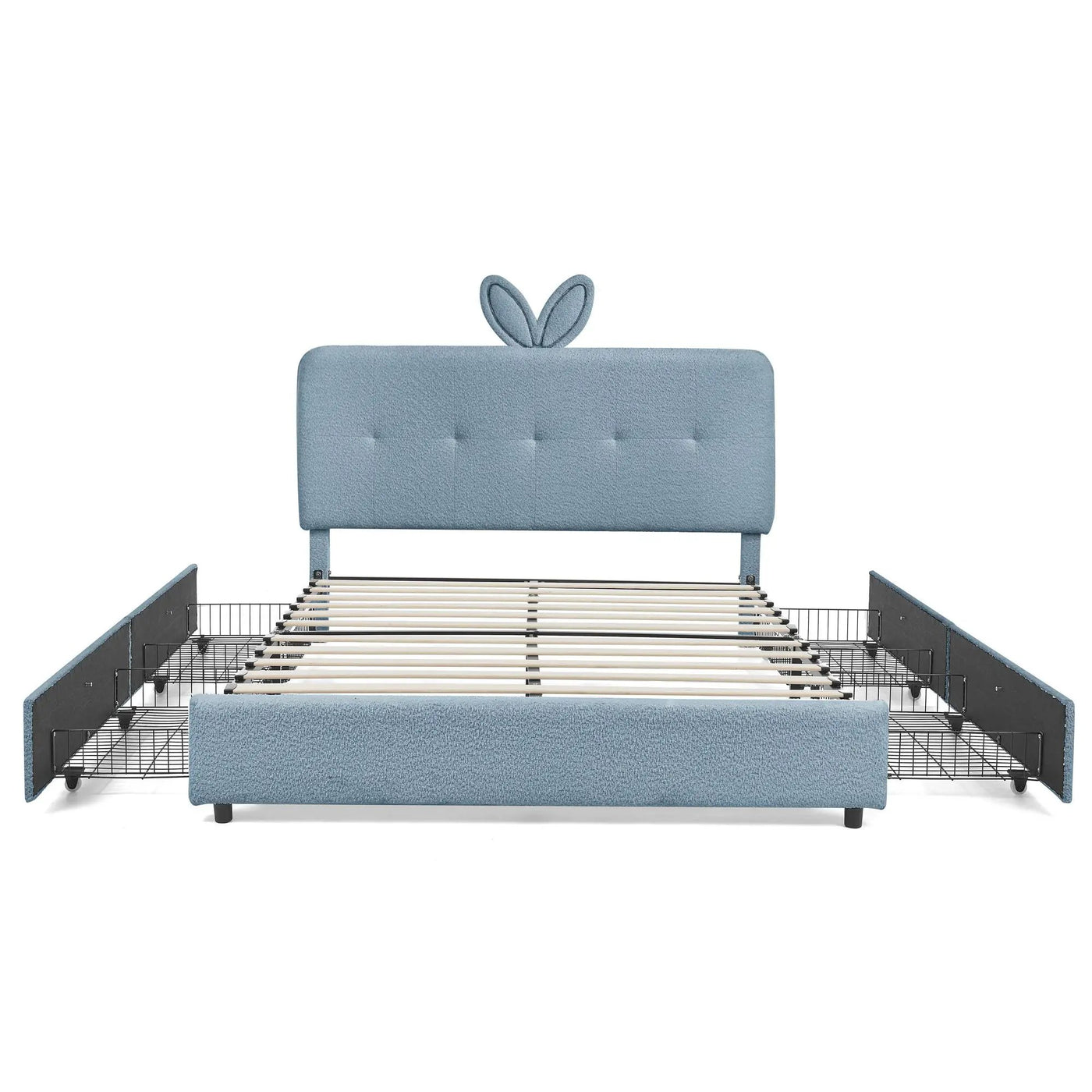 Upholstered Bed With Oversized Rabbit Ear Headboard, LED Lights & 4 Storage Drawers by HouseOfZazla