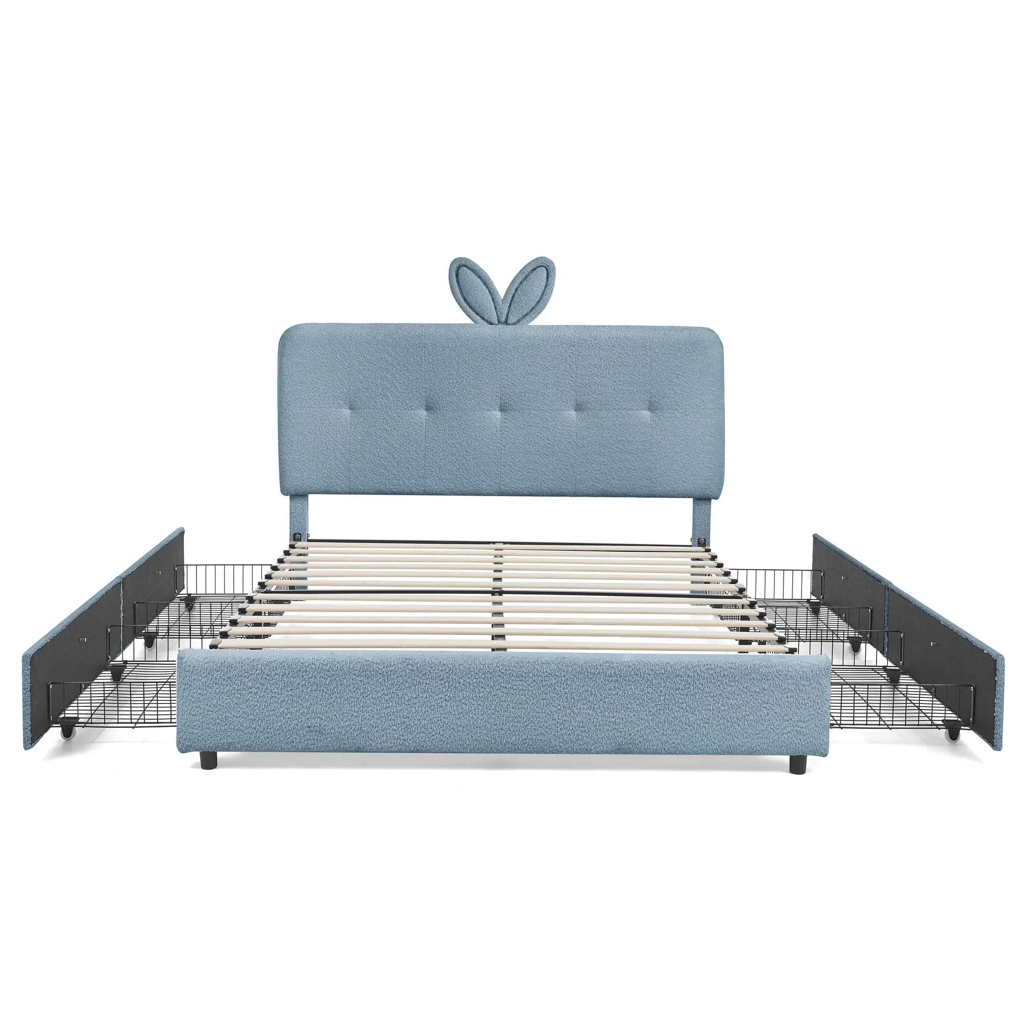 Upholstered Bed With Oversized Rabbit Ear Headboard, LED Lights & 4 Storage Drawers by HouseOfZazla