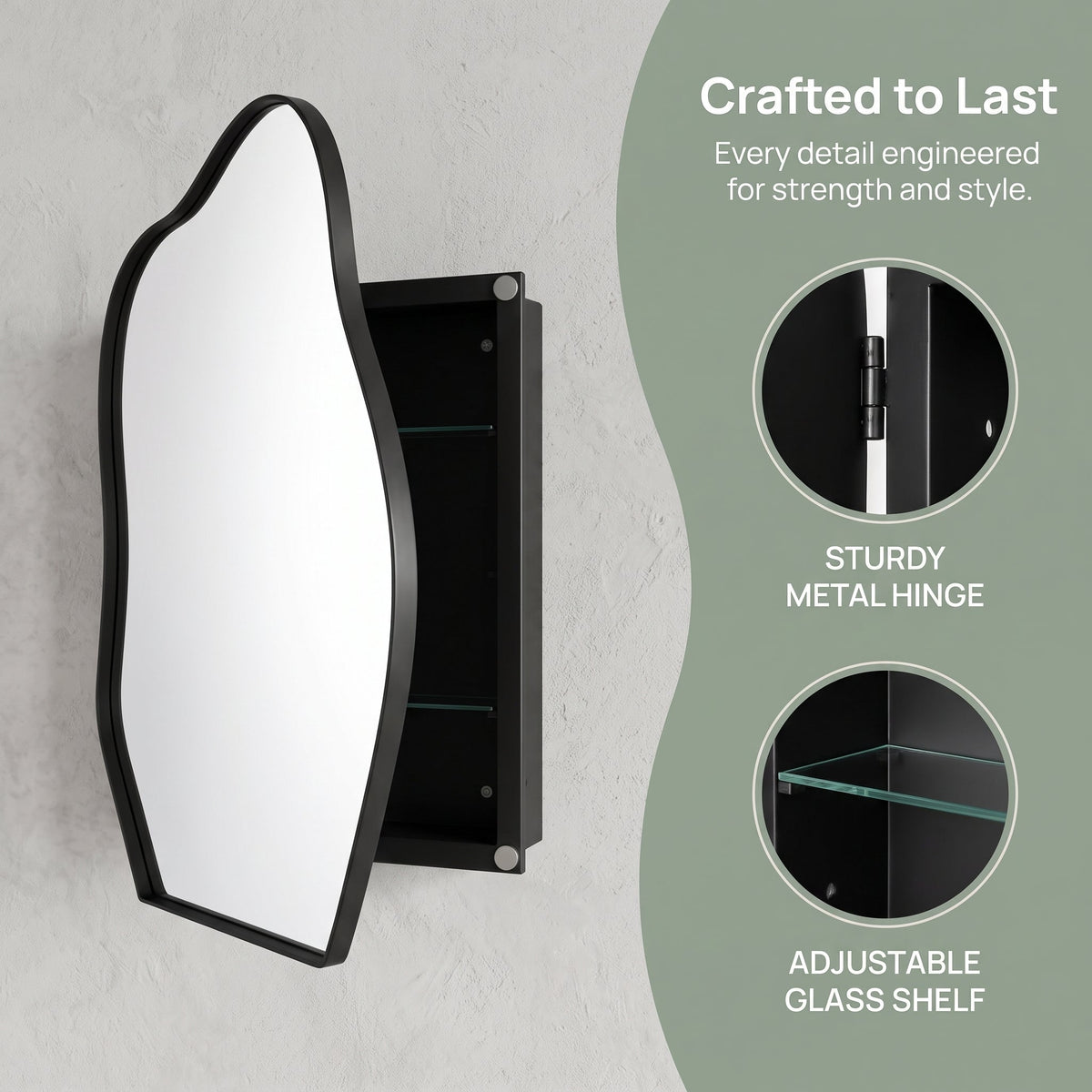 Irregular Cloud-Shaped Medicine Cabinet with Adjustable Glass Shelves - Matte, photo 10 of 10