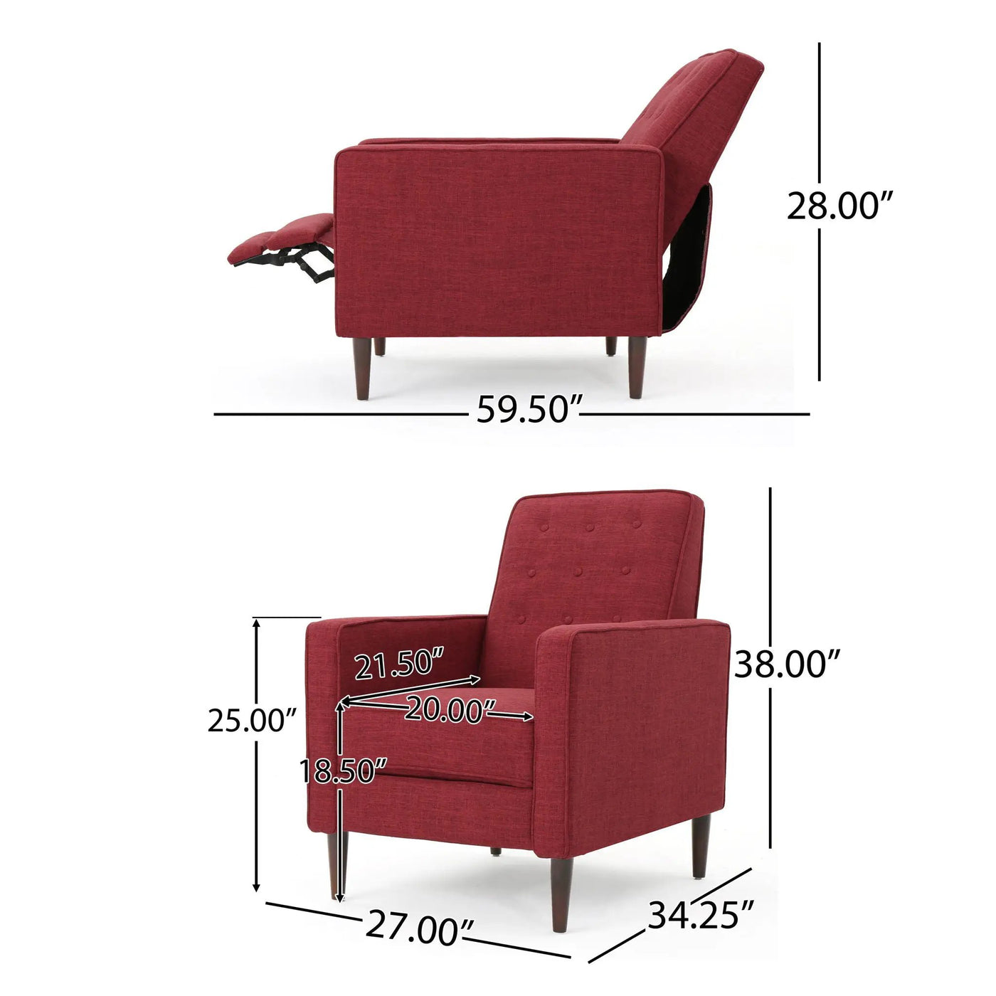 Mid-Century Modern Recliner With Button Tufted Waffle Stitch by Unique Piece Furniture