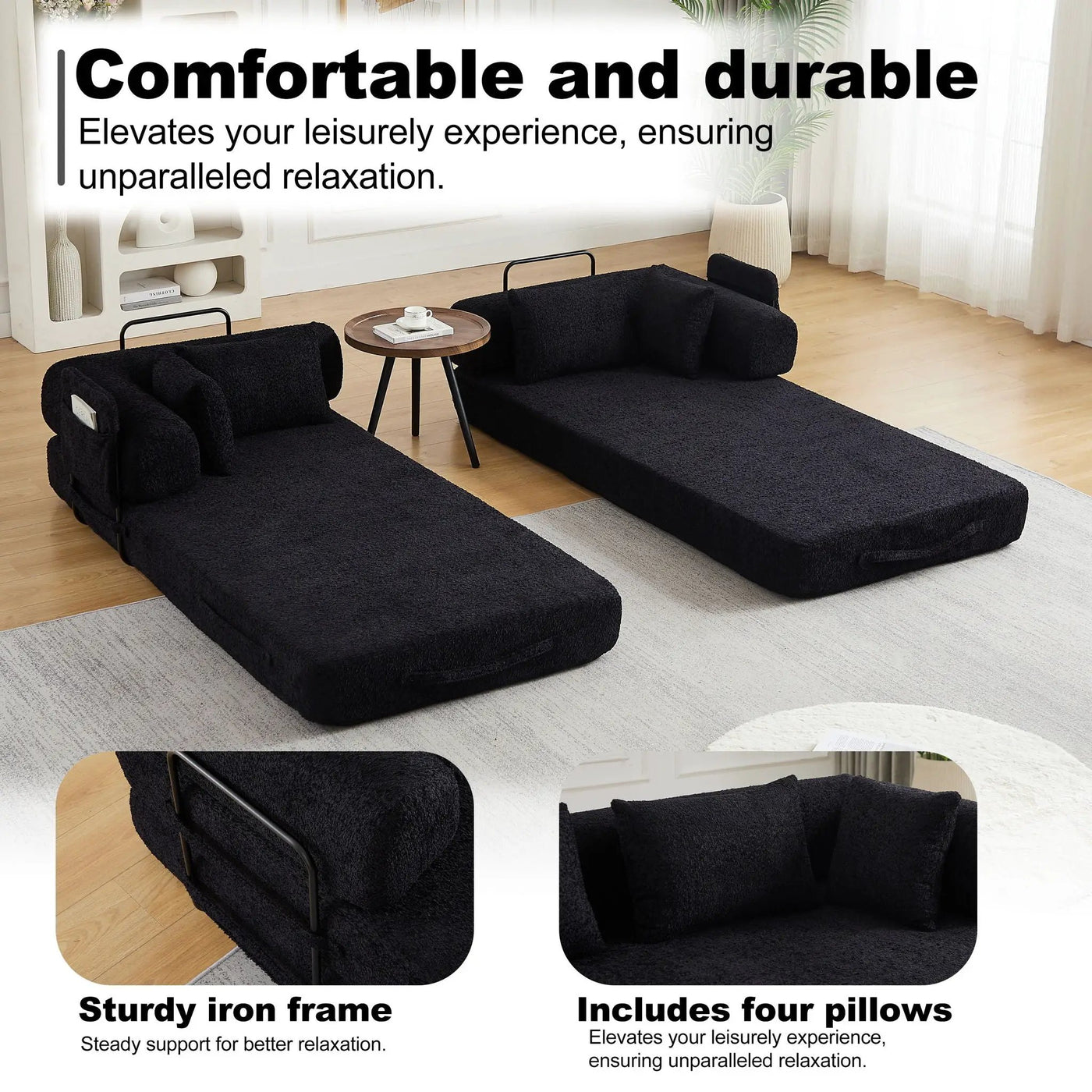 Convertible Sleeper Sofa Bed With Cylindrical Pillow by HouseOfZazla