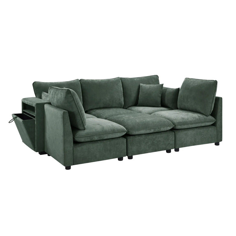 Modern Sectional Sofa U-Shaped With Movable Ottoman Storage Armrests And USB Ports by Unique Piece Furniture