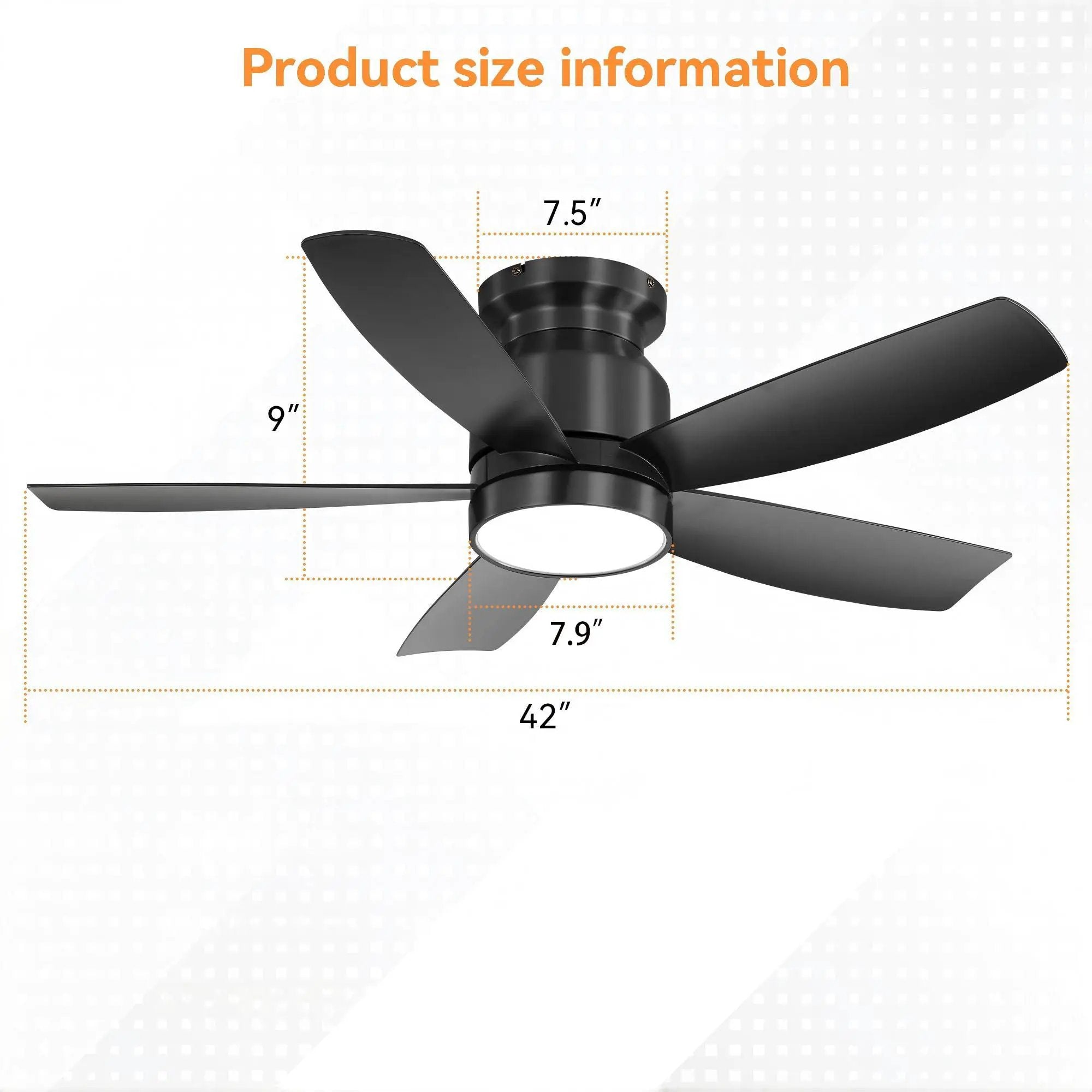 Flush Mount Ceiling Fan With LED Light 22W And Remote Control Blades For Indoor Use - Black by Unique Piece Furniture