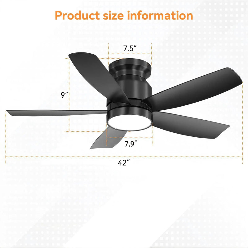 Flush Mount Ceiling Fan With LED Light 22W And Remote Control Blades For Indoor Use - Black by Unique Piece Furniture