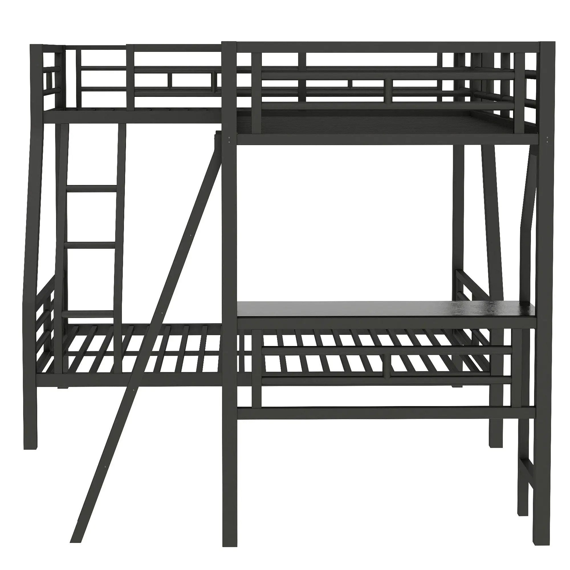 Twin Over Full Bunk Bed With Loft And Desk, L-Shaped Design For 3 Sleepers - Black by HouseOfZazla