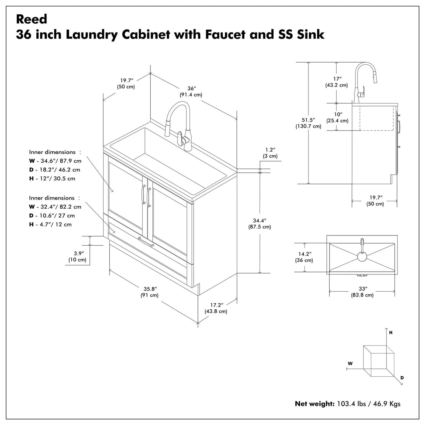 Reed - Deluxe Laundry Cabinet With Pull-Out Faucet And Stainless Steel Sink by HouseOfZazla